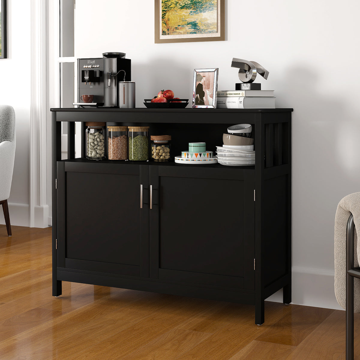 Buffet Computer Desk Kitchen Buffet Server Sideboard Storage Cabinet with 2 Doors and Shelf ...
