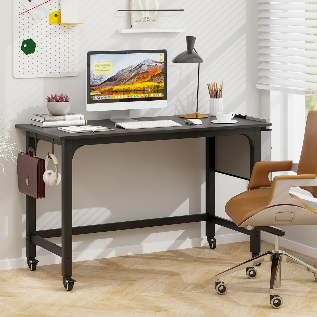 48 Inch Mobile Computer Workstation with 4 Smooth Casters-Black – Level ...