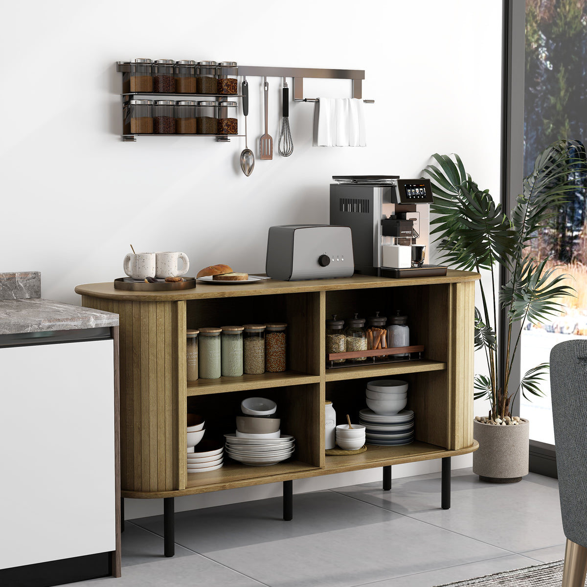 Buffet Computer Desk 47 Inch Sideboard Buffet Cabinet with Adjustable Shelves for Kitchen D ...