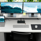 ALOGIC MA3 dock beneath two monitors on a desk