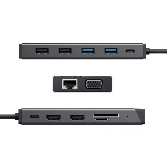 ALOGIC MV2 dock port layout including HDMI, USB, Ethernet and VGA