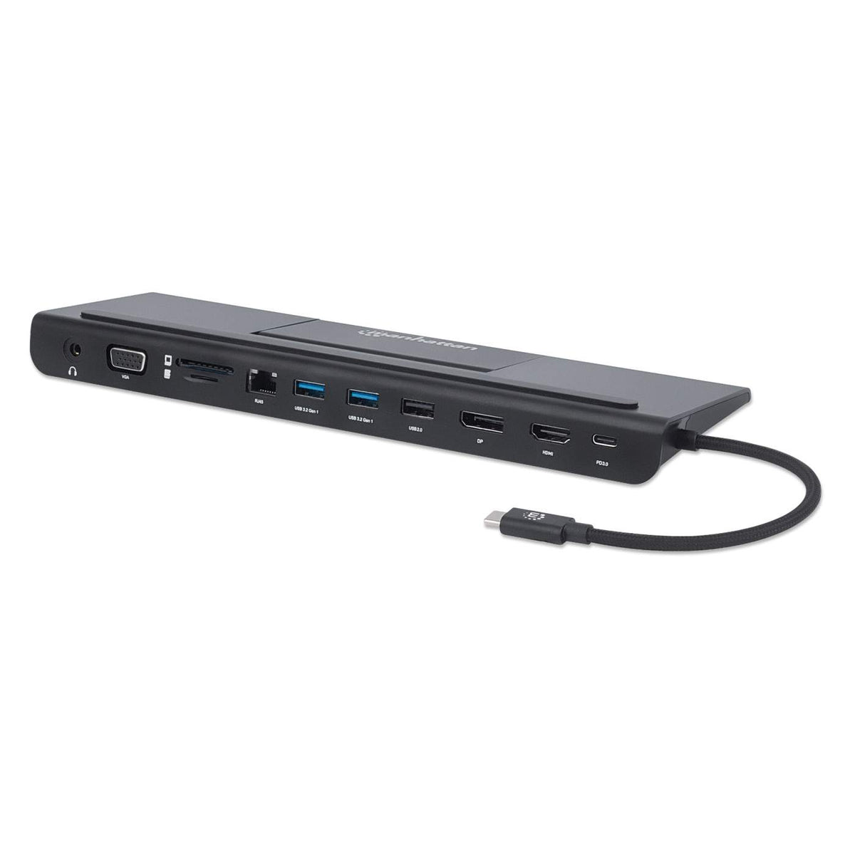 Manhattan 153478 USB-C dock front angled view showing ports