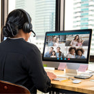 Aluratek AWHU02FB headset worn for a video conference