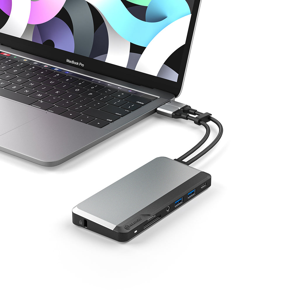 ALOGIC U2CSH-SGR dock connected to a MacBook Pro using twin USB-C leads