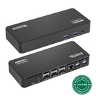 Plugable UD-6950PDZ triple display dock, front and rear views