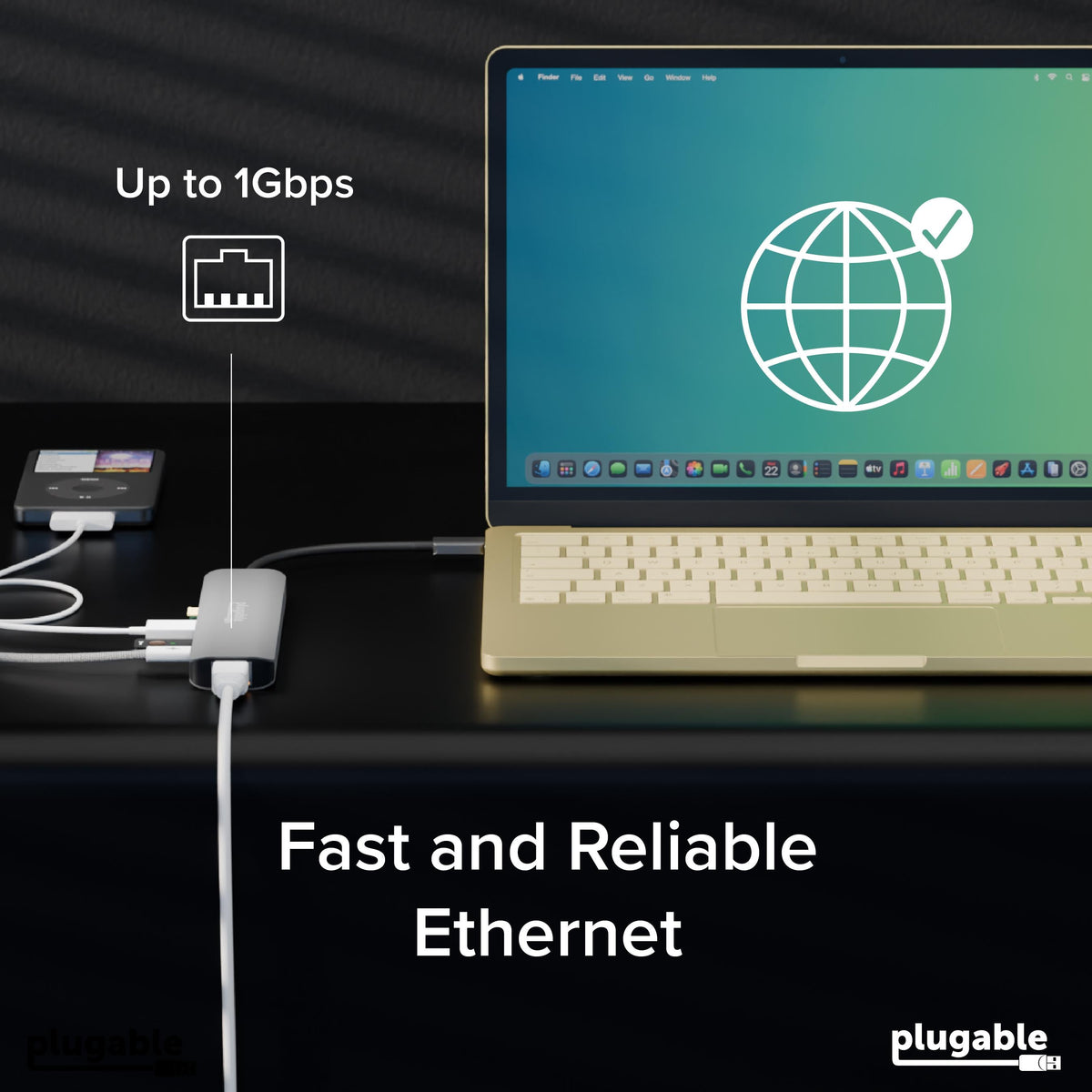 Plugable USBC-7IN1E wired Ethernet connection
