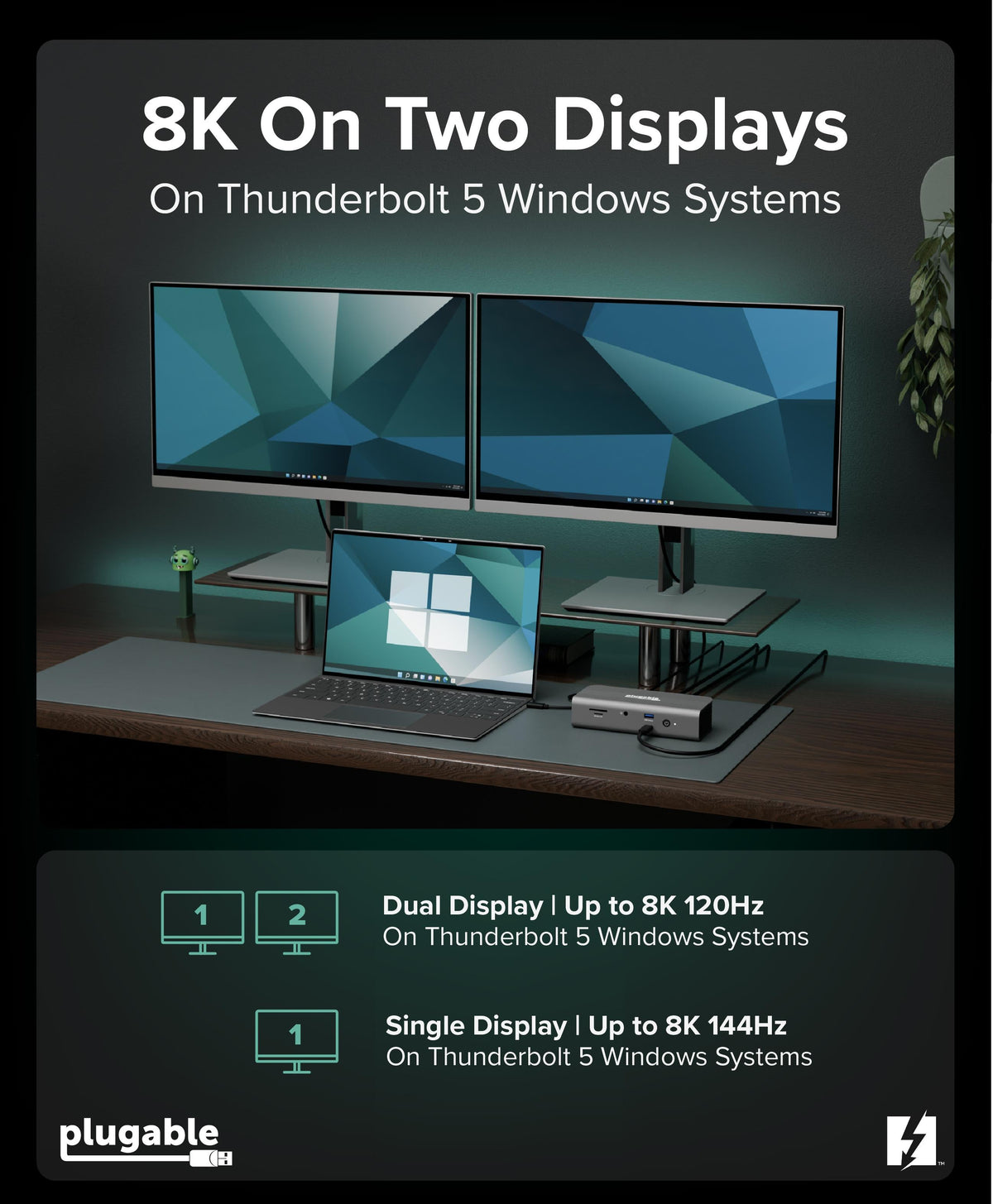 Plugable TBT-UDT3 dock in a dual-display Windows workstation