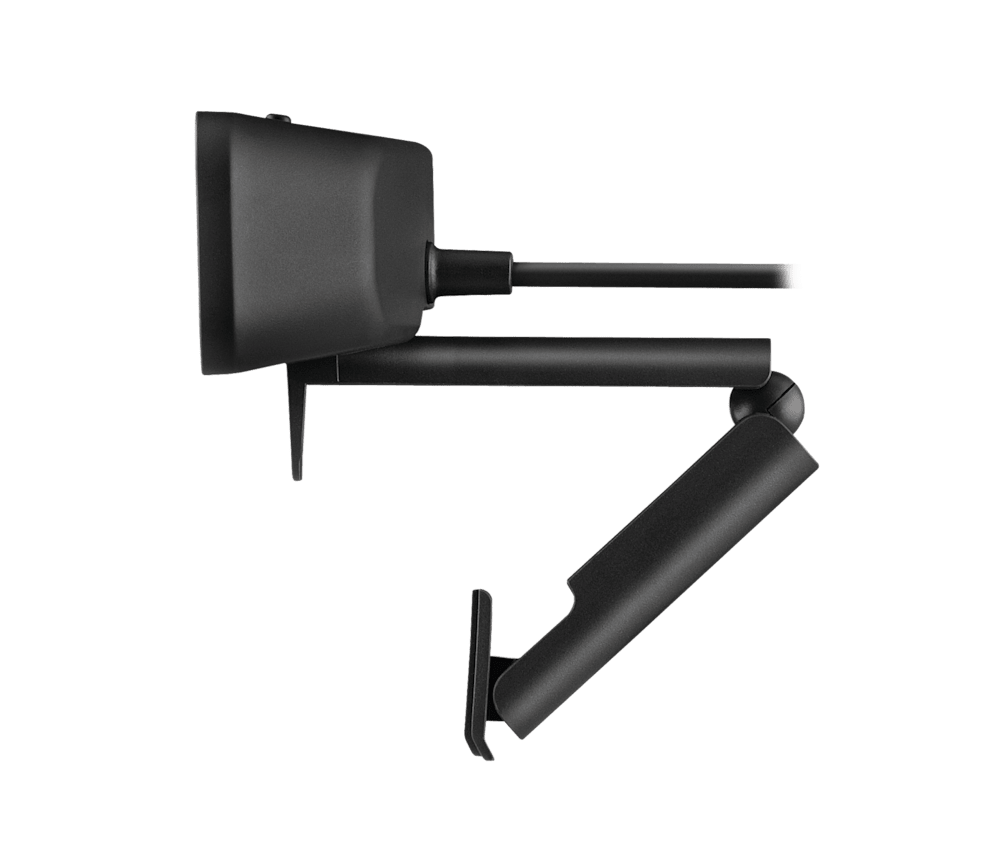Logitech C925e webcam side view with mounting clip