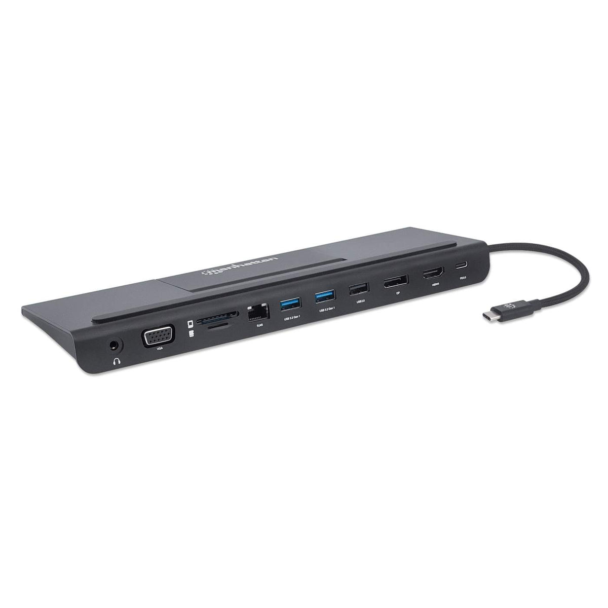 Manhattan 153478 USB-C dock opposite angled view