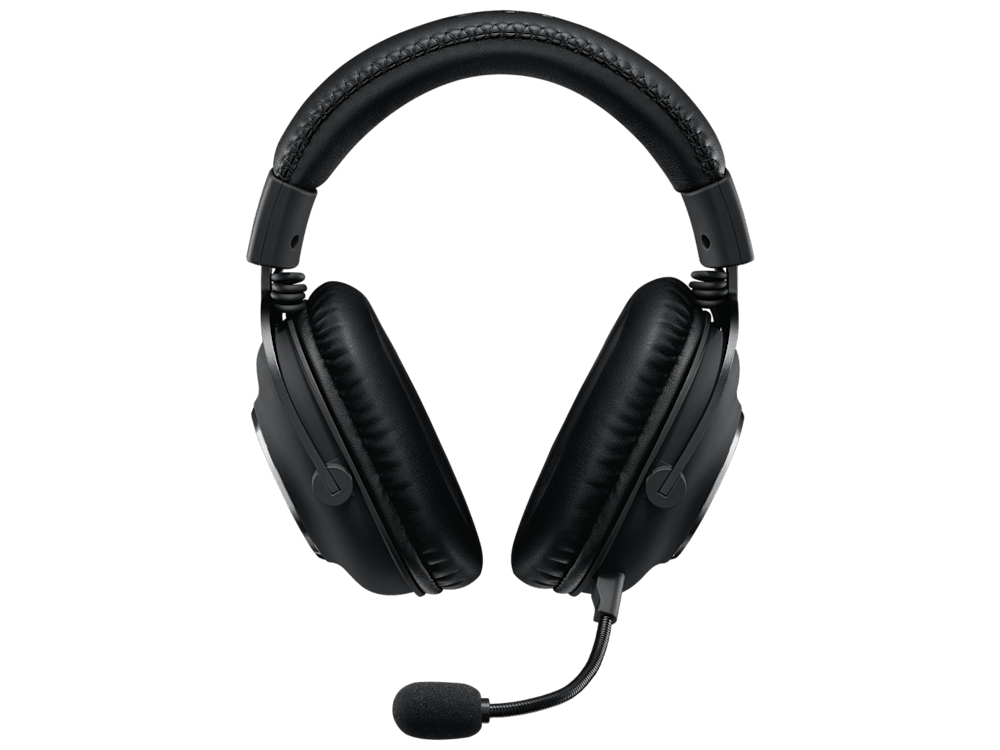 Logitech PRO X black wired gaming headset front view with microphone