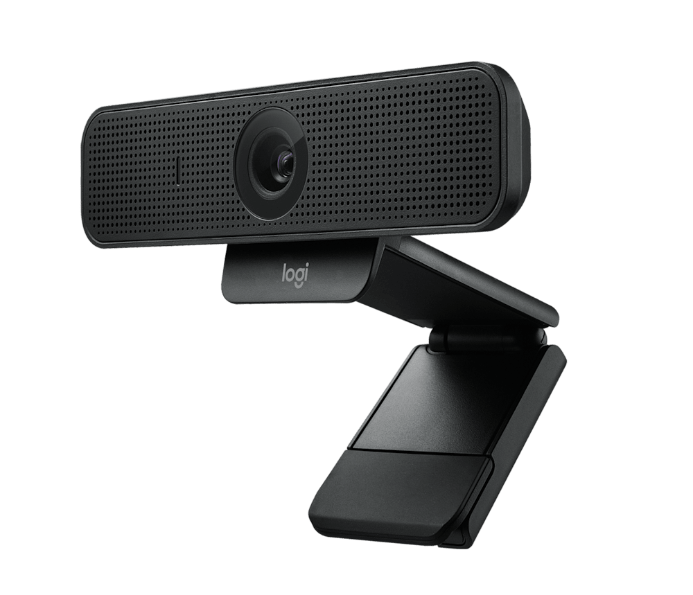 Logitech C925e webcam angled view with adjustable clip