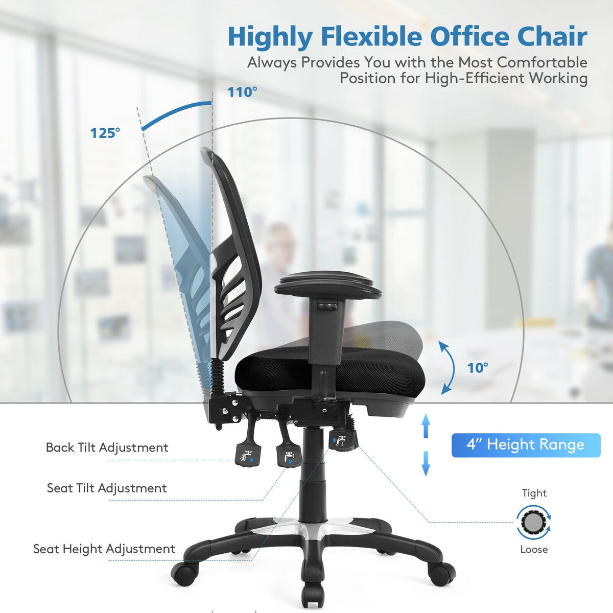 Costway mesh chair adjustable recline illustration