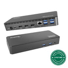Plugable UD-3900PDZ triple display USB-C dock, front and rear views