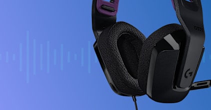 Logitech G335 black wired gaming headset, earcup and headband detail