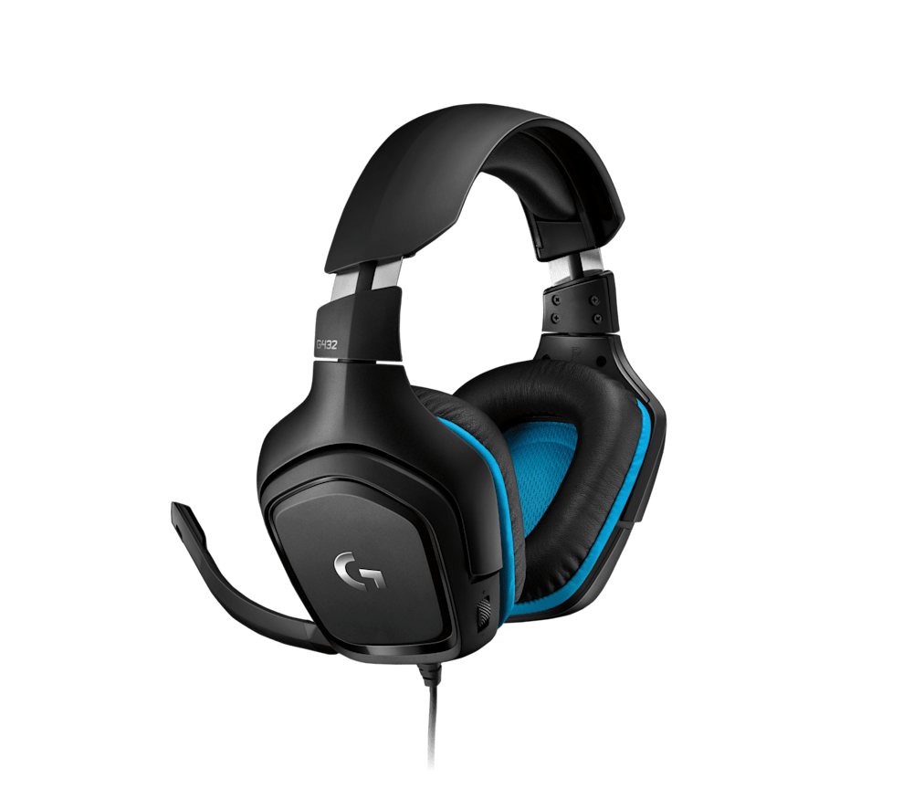 Logitech G432 wired gaming headset angled right