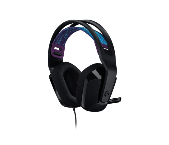 Logitech G335 black wired gaming headset, microphone side view