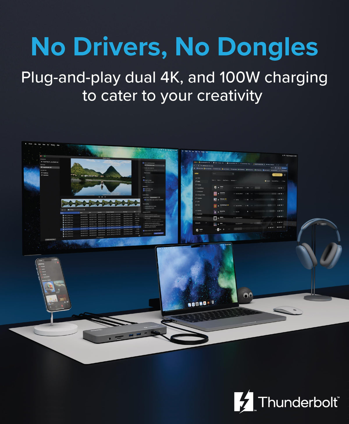 Plugable TBT-UDM dock in a dual-display Mac workstation