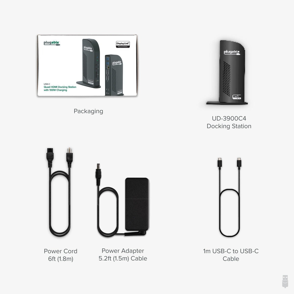 Plugable UD-3900C4 dock and included accessories