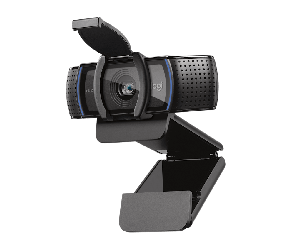 Logitech C920s Pro HD webcam angled with shutter open