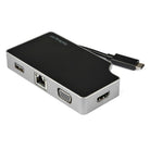 StarTech DKT30CHVGPD USB-C travel dock angled view showing HDMI, VGA, Ethernet and USB-A ports