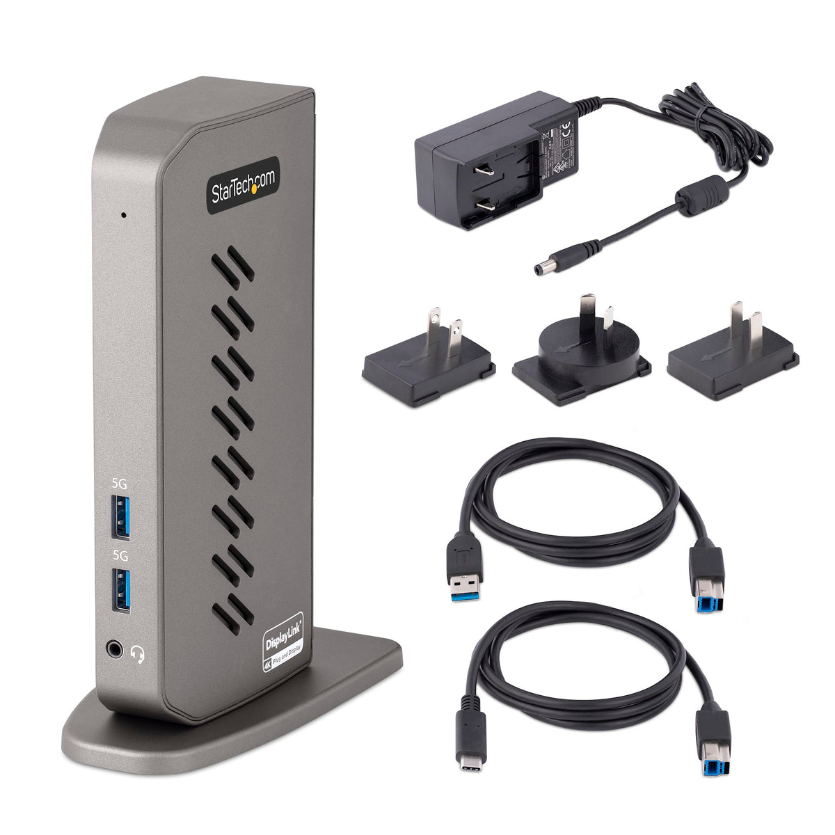 StarTech.com DK30A2DHU dock with host cables and power adapter