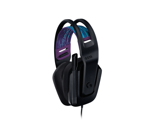 Logitech G335 black wired gaming headset, side view