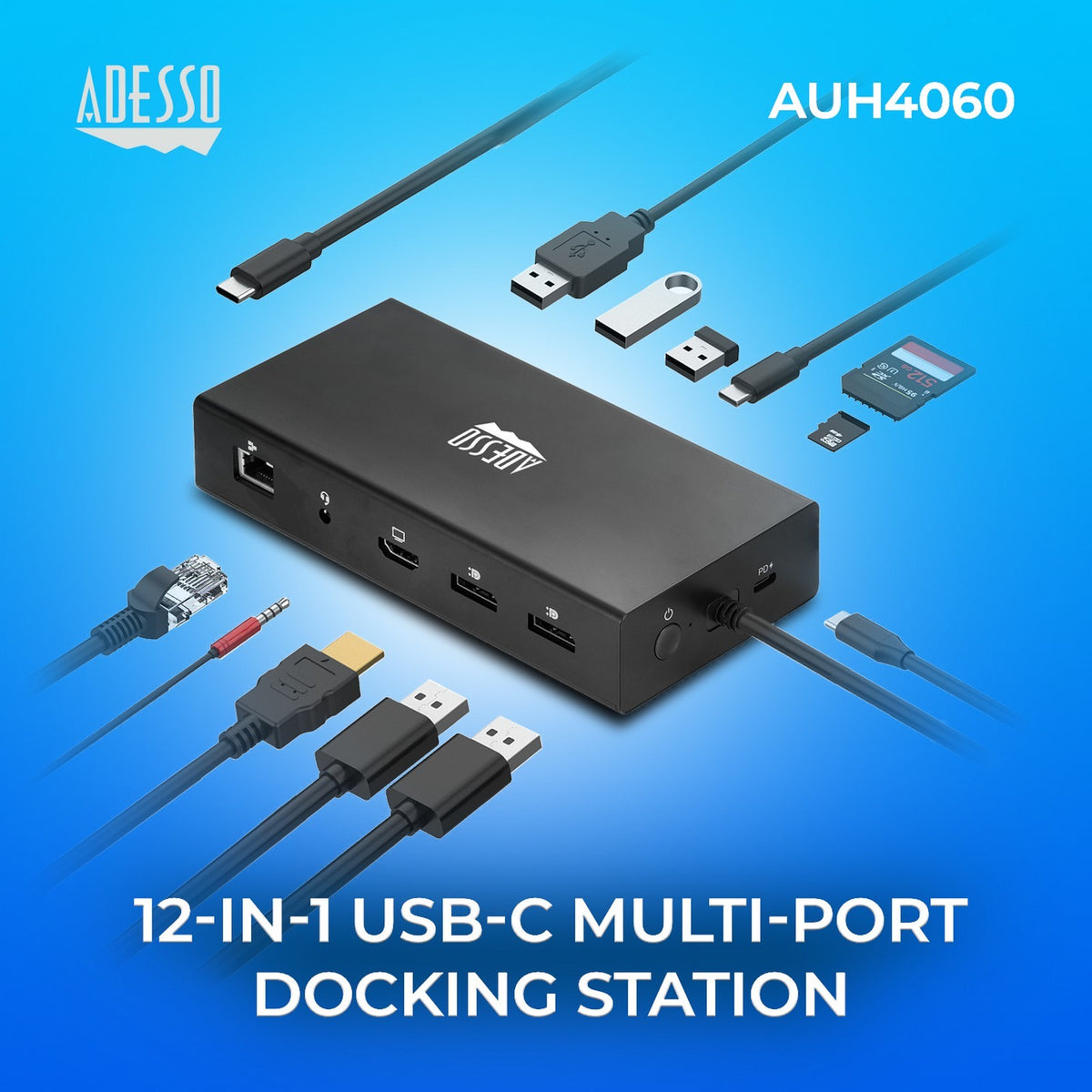 Adesso AUH-4060 12-in-1 dock with included connections