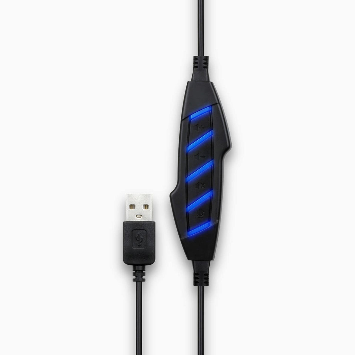 USB plug and in-line controls of the Aluratek AWHU02FB headset