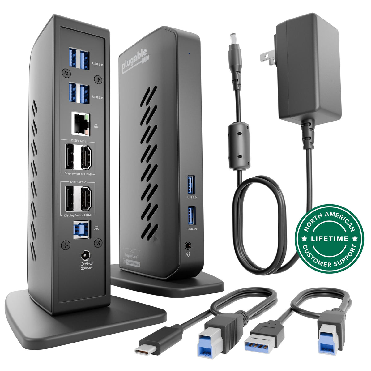 Plugable UD-6950Z dual 4K dock with rear ports and included cables