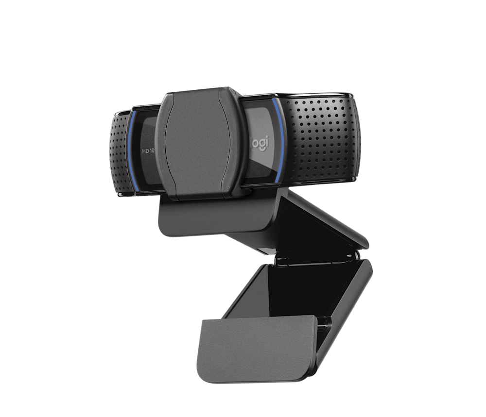Logitech C920s Pro HD webcam angled with shutter closed