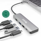 Plugable USBC-4IN1 hub with USB-C host cable and ports
