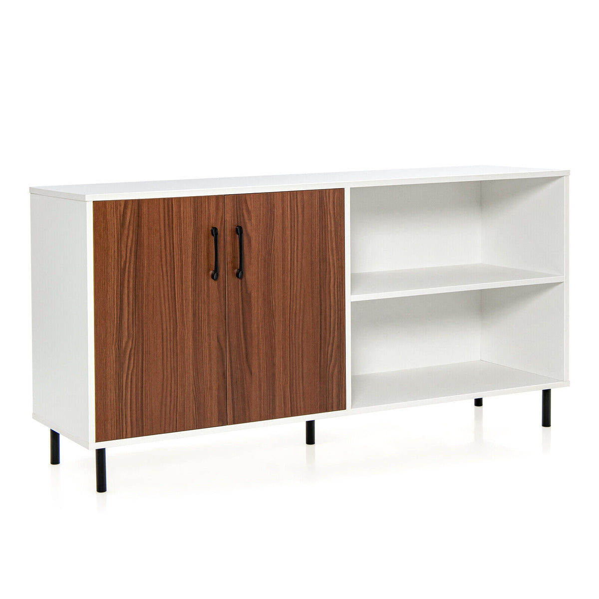 Buffet Computer Desk Modern Buffet Sideboard with 2 Doors and Open Compartments-Walnut ...