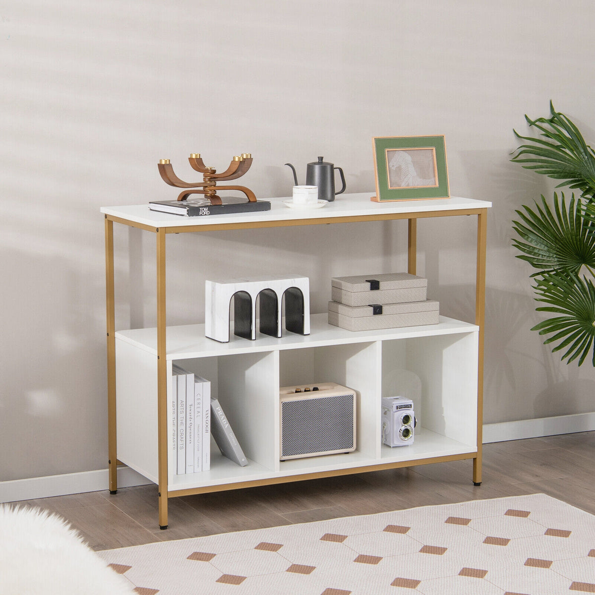 Buffet Computer Desk Modern Kitchen Buffet Sideboard with 3 Compartments-White – Level Up Desks