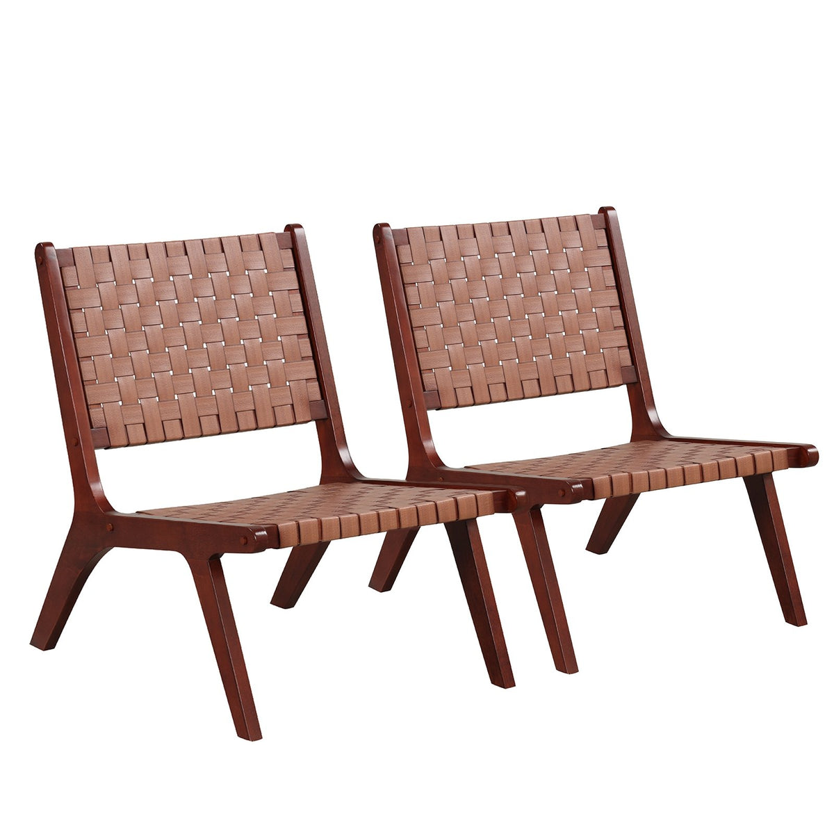 Set of 1/2 Woven Leather Accent Chairs with Wood Frame-Set of 2 – Level ...