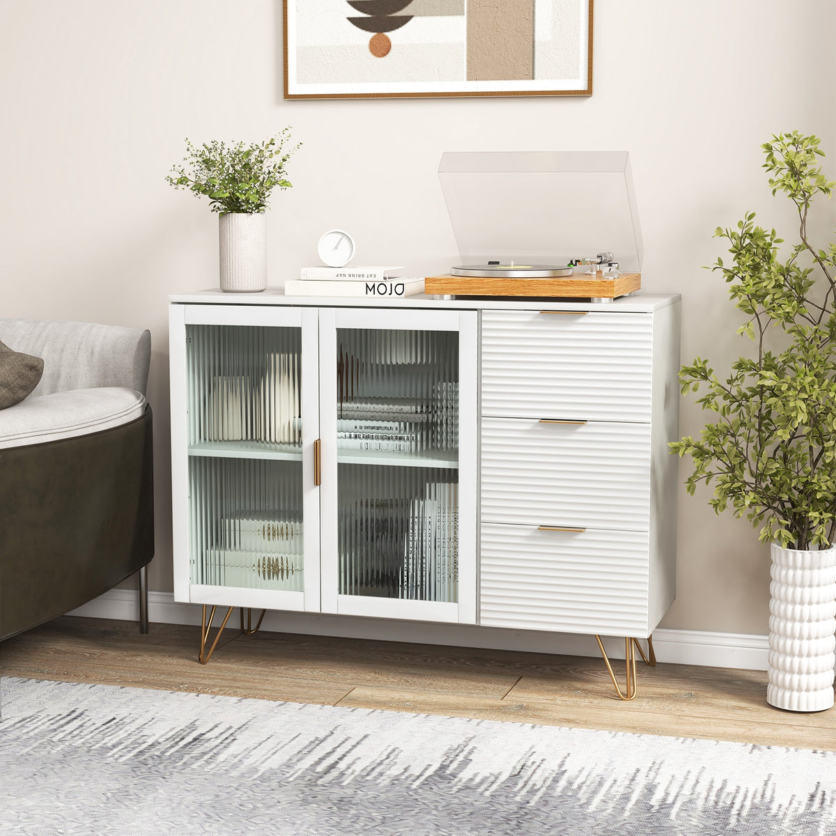 Buffet Computer Desk Modern Sideboard Buffet Cabinet with 2 Doors and 3 Drawers for Living ...