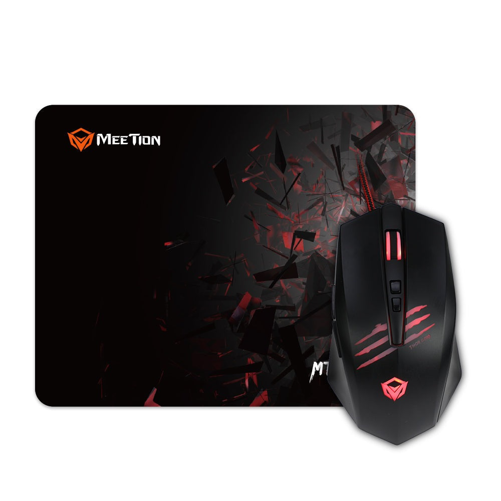 Meetion Mouse and Mousepad Combo Black Red and Backlit Meetion Mouse and Mousepad