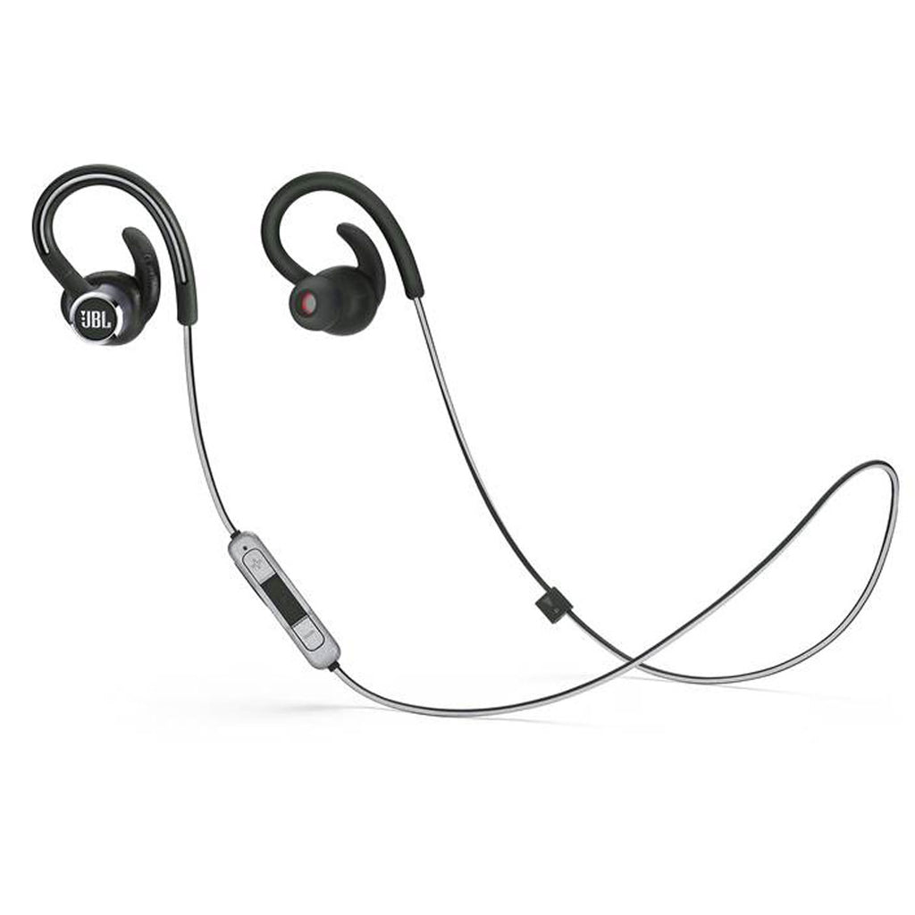 JBL Bluetooth Sport Headphones Reflect Contour 2 IPX5 Sweat/Waterproof Remote with Mic 10Hr Battery LIfe Carry Pouch Reflective Cables Black Level Up Desks 