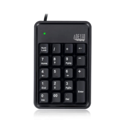 Adesso Numeric Keypad Wired 19 Keys & 3 Port USB Hub PC/Mac - Black Adesso 