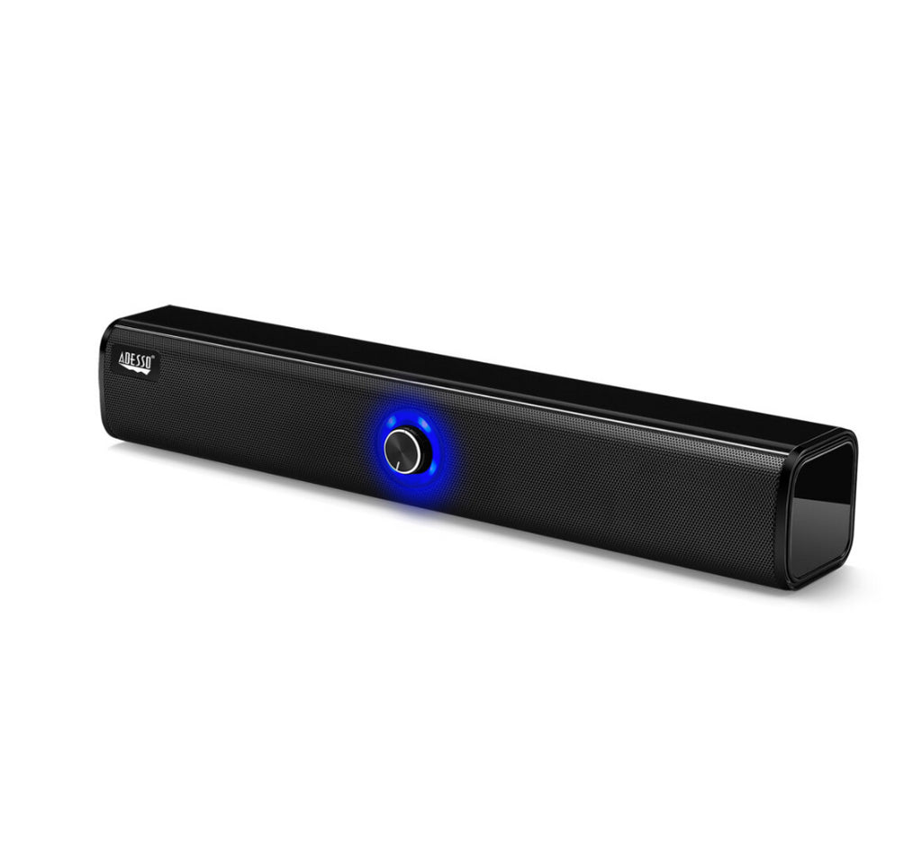 Adesso Speaker Soundbar 10W x 2 Bluetooth 5.0 6hr Playtime High Output Power Aux input and Aux Cable Included - Black Adesso 