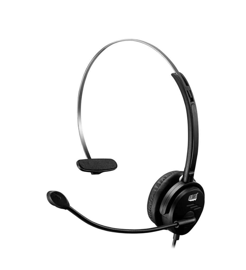 Adesso Headset Mono with Boom Mic Noise Cancelling USB Inline Control Module - Black Adesso 