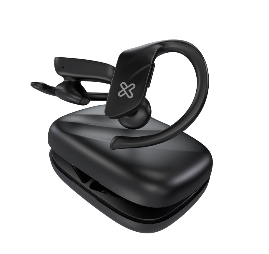 Klipxtreme Earbuds with Earloop Bluetooth v5.1 SportsBuds TWS IPX3 Water & Sweat Resistant Omnidirectional Mic Charging Case 18hr Playtime - Black Klipxtreme 