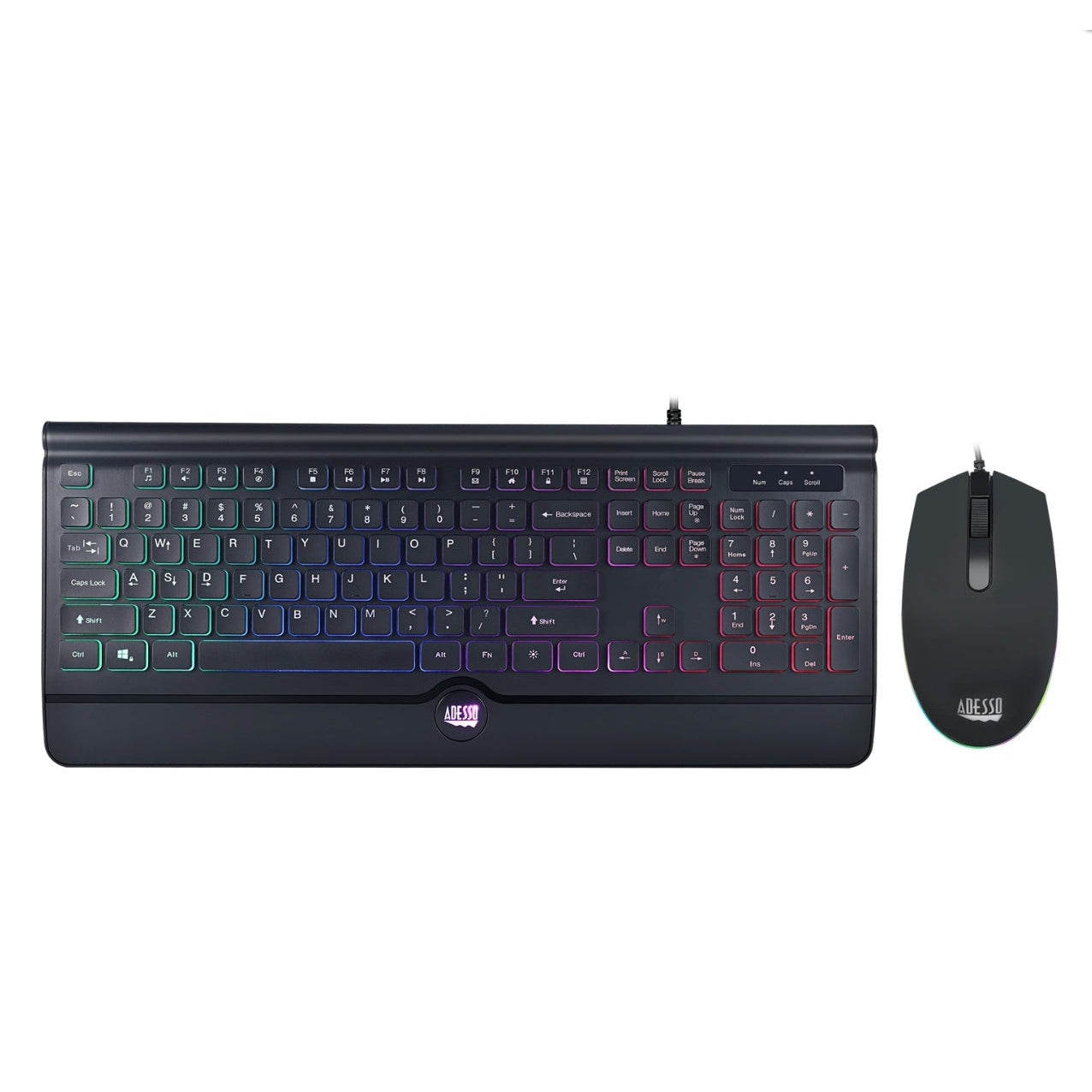 Adesso Gaming Keyboard & Mouse Combo Wired Illuminated Slim Low Profile 1000dpi PC/Mac - Black Adesso Keyboards