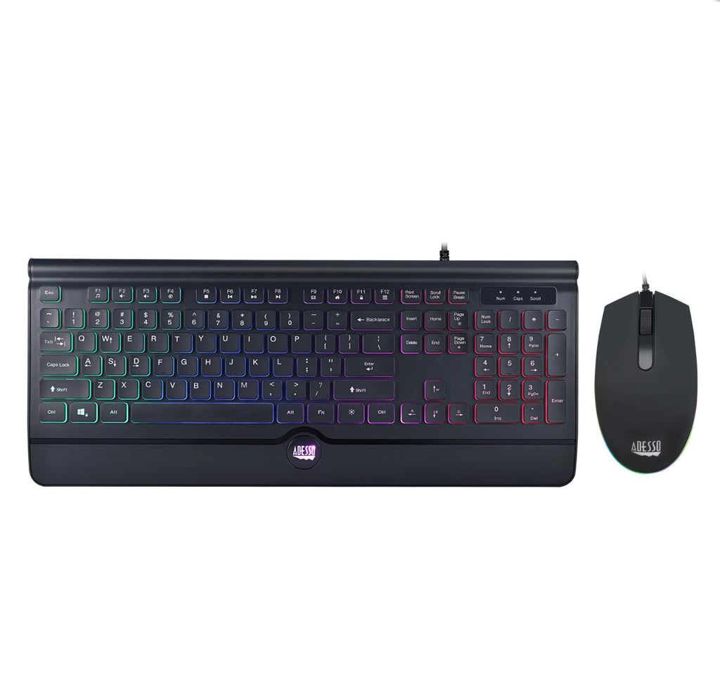 Adesso Gaming Keyboard & Mouse Combo Wired Illuminated Slim Low Profile 1000dpi PC/Mac - Black Adesso Keyboards