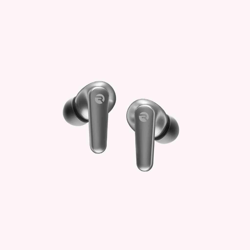 Raycon Work Earbuds Classic Bluetooth Noise Cancelling with Mic Vivid Voice Technology IPX5 33hrs Battery Charging Case - Jet Silver Raycon 