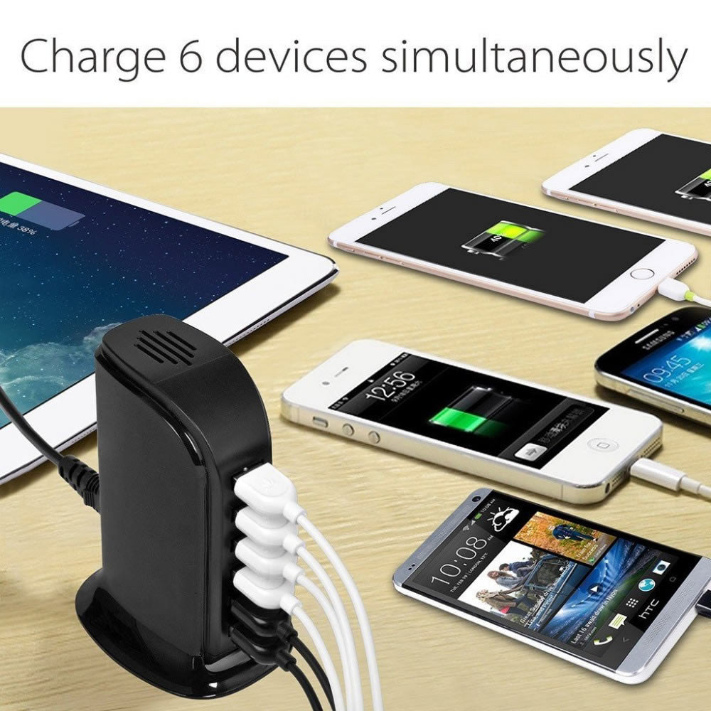 Smart Power 6 USB Colorful Tower for Every Desk at Home or Office charge any Gadget by VistaShops Charging Hub