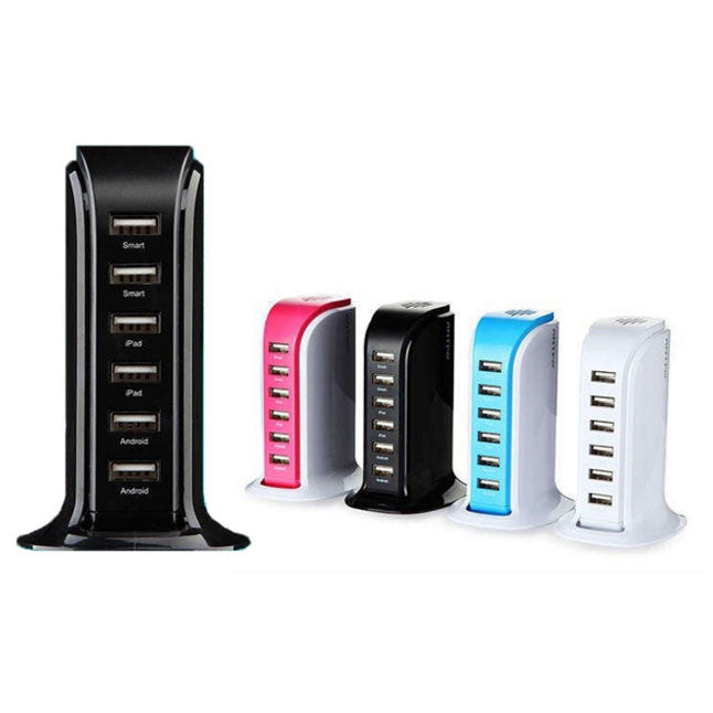 Smart Power 6 USB Colorful Tower for Every Desk at Home or Office charge any Gadget by VistaShops Charging Hub