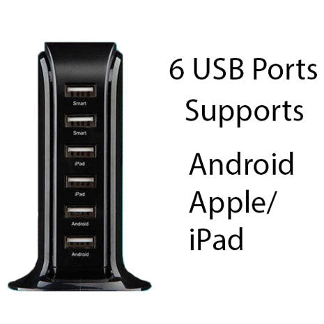 Smart Power 6 USB Colorful Tower for Every Desk at Home or Office charge any Gadget by VistaShops Charging Hub
