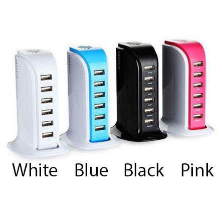 Smart Power 6 USB Colorful Tower for Every Desk at Home or Office charge any Gadget by VistaShops Charging Hub