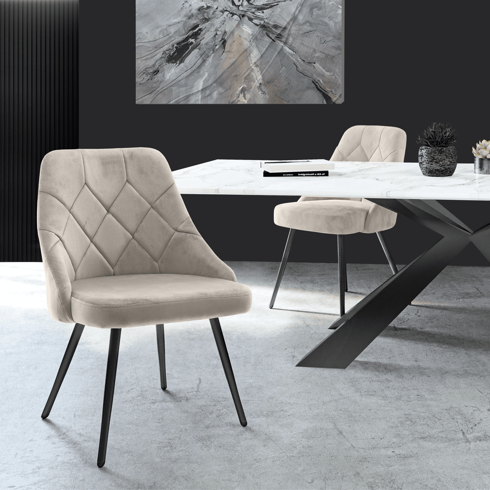 Techni Mobili Modern Contemporary Grey Tufted Velvet Chair Set of 2 Techni Mobili Chairs