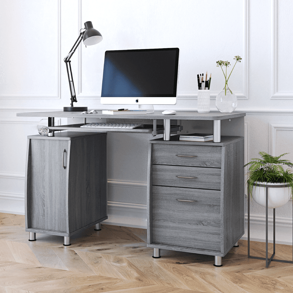 Techni Mobili Complete Workstation Computer Desk with Storage, Grey Techni Mobili 